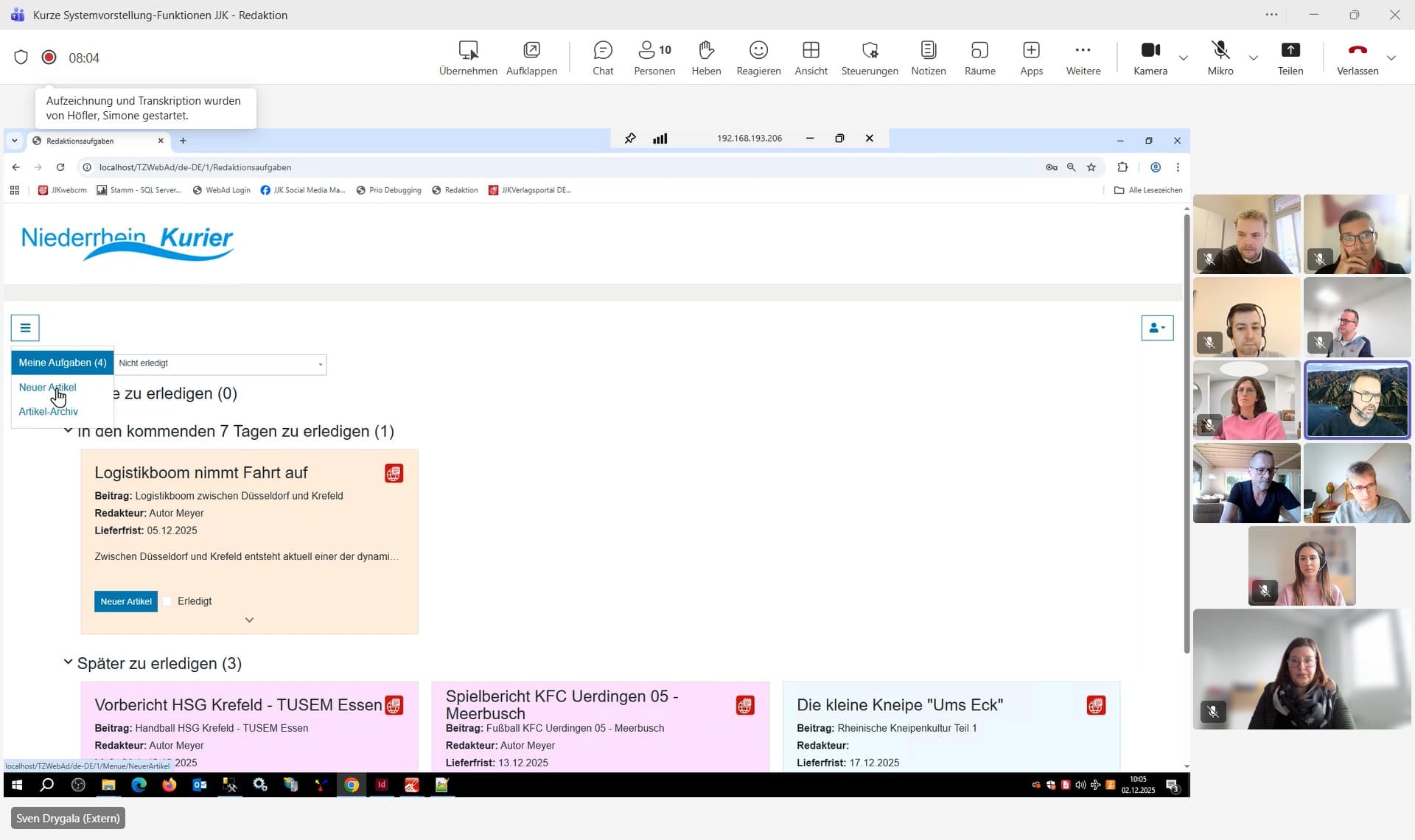 Systemvorstellung Redaktion